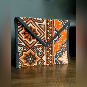 Envelope clutch, repurposed from vintage jacquard bedspread, quilted and lined